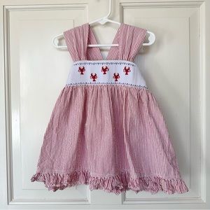 Shrimp & Grits Kids 3T Girls Smocked Lobster Top